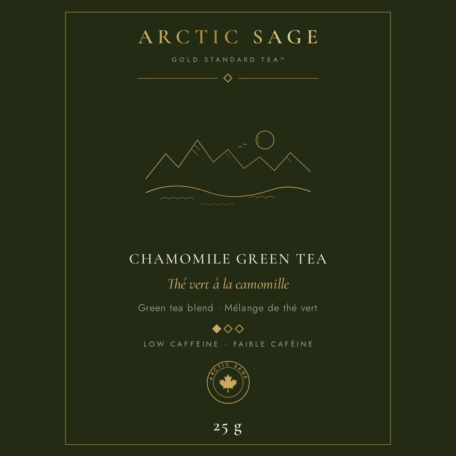 Arctic Sage Chamomile Green Tea 25 g pouch label