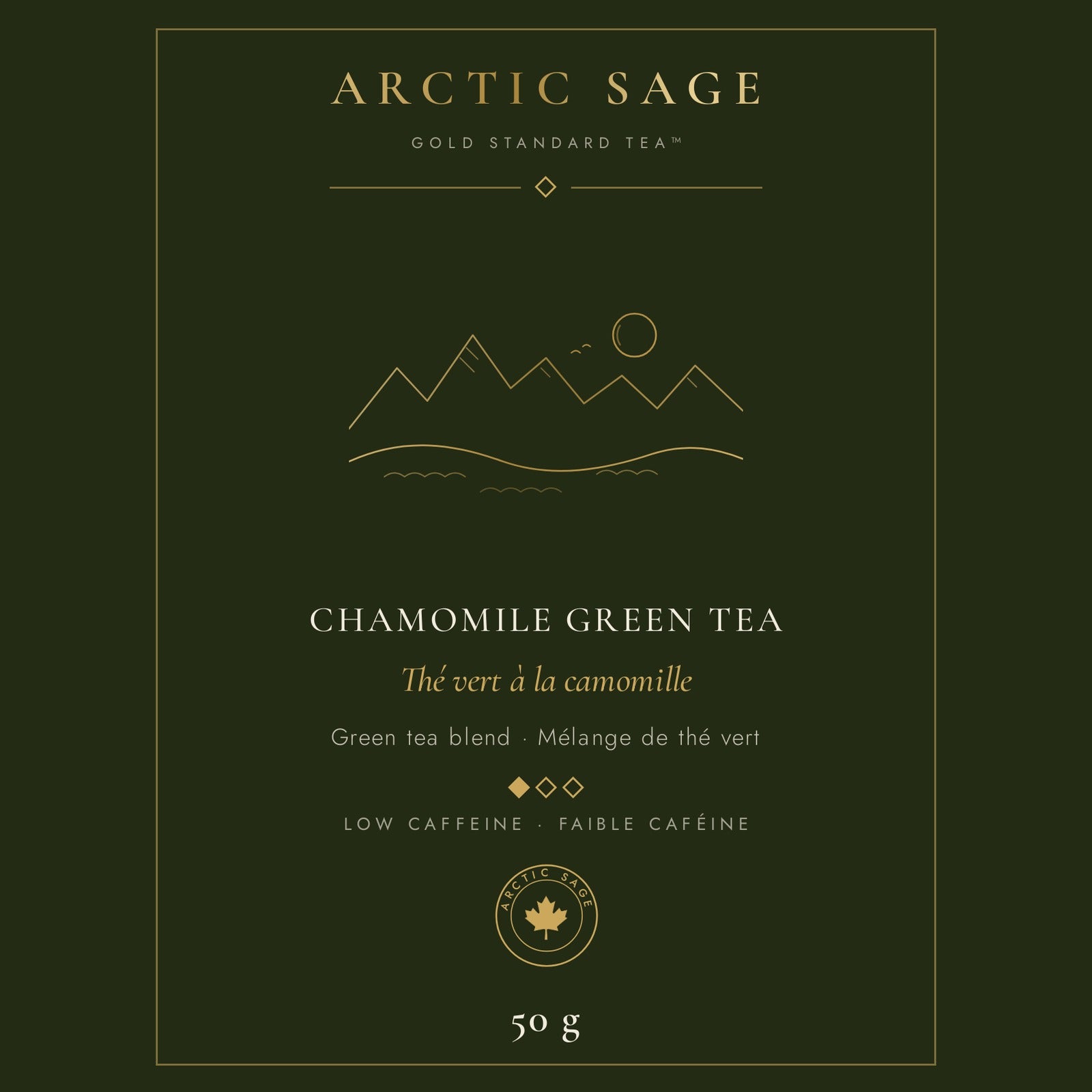 Arctic Sage Chamomile Green Tea 50 g pouch label