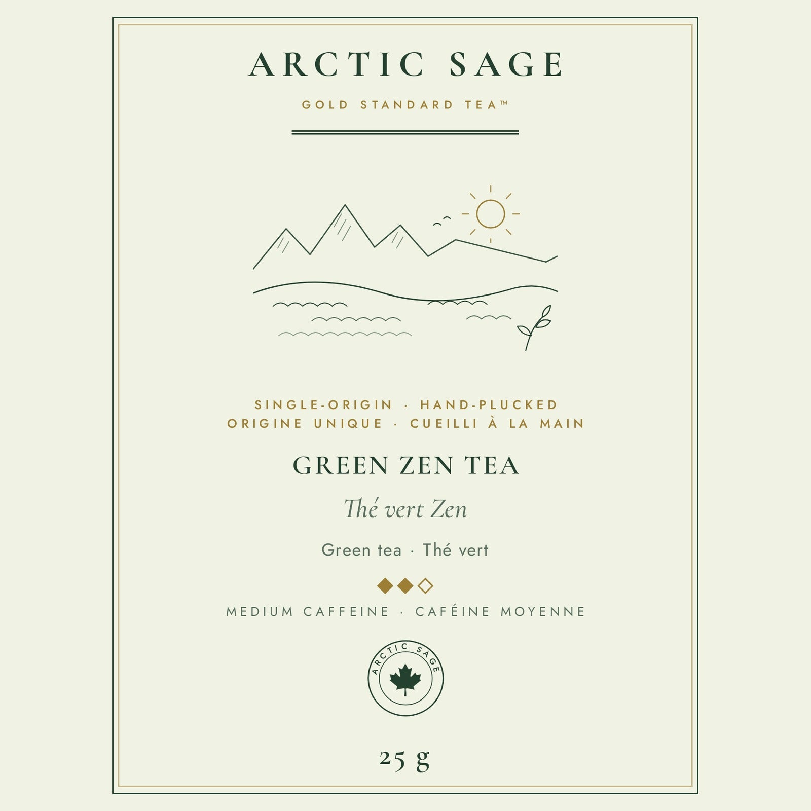 Arctic Sage Green Zen Tea 25 g pouch label