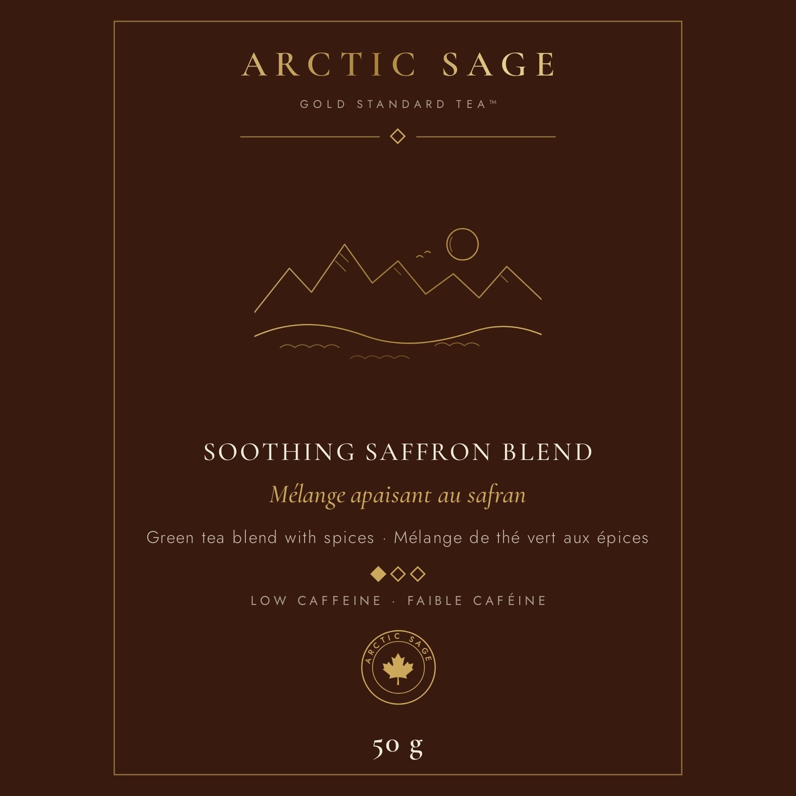 Arctic Sage Soothing Saffron Blend 50 g pouch label